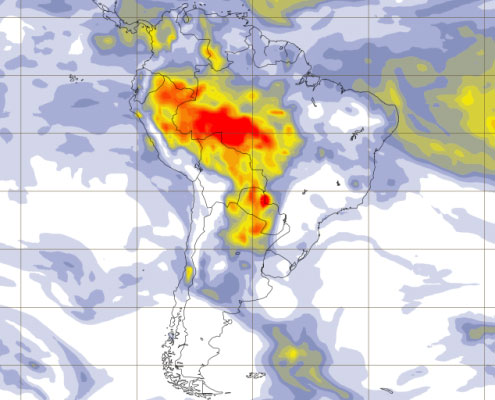 Aerosol optical depth (AOD) a 550 nm correspondiente al 25 de agosto de 2019. (Fuente: The Copernicus Atmosphere Monitoring Service)